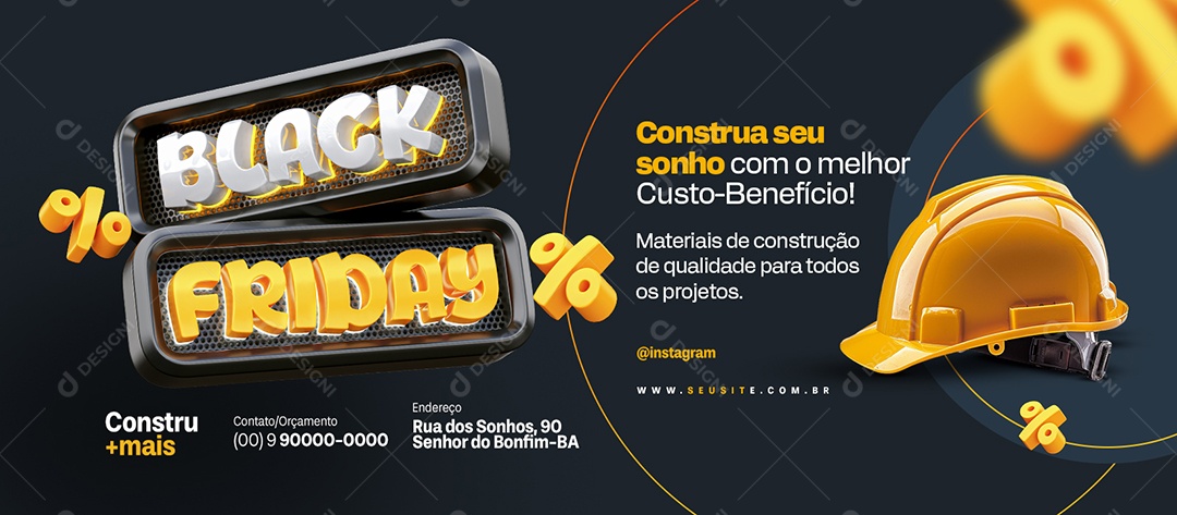 Banner Black Friday Materiais de Construção Construa seu Sonho Social Media PSD Editável