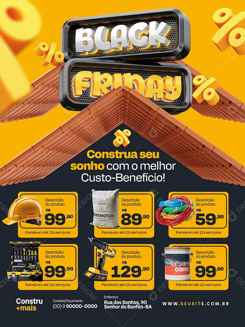 Black Friday Materiais de Construção Encarte Construa seu Sonho Social Media PSD Editável