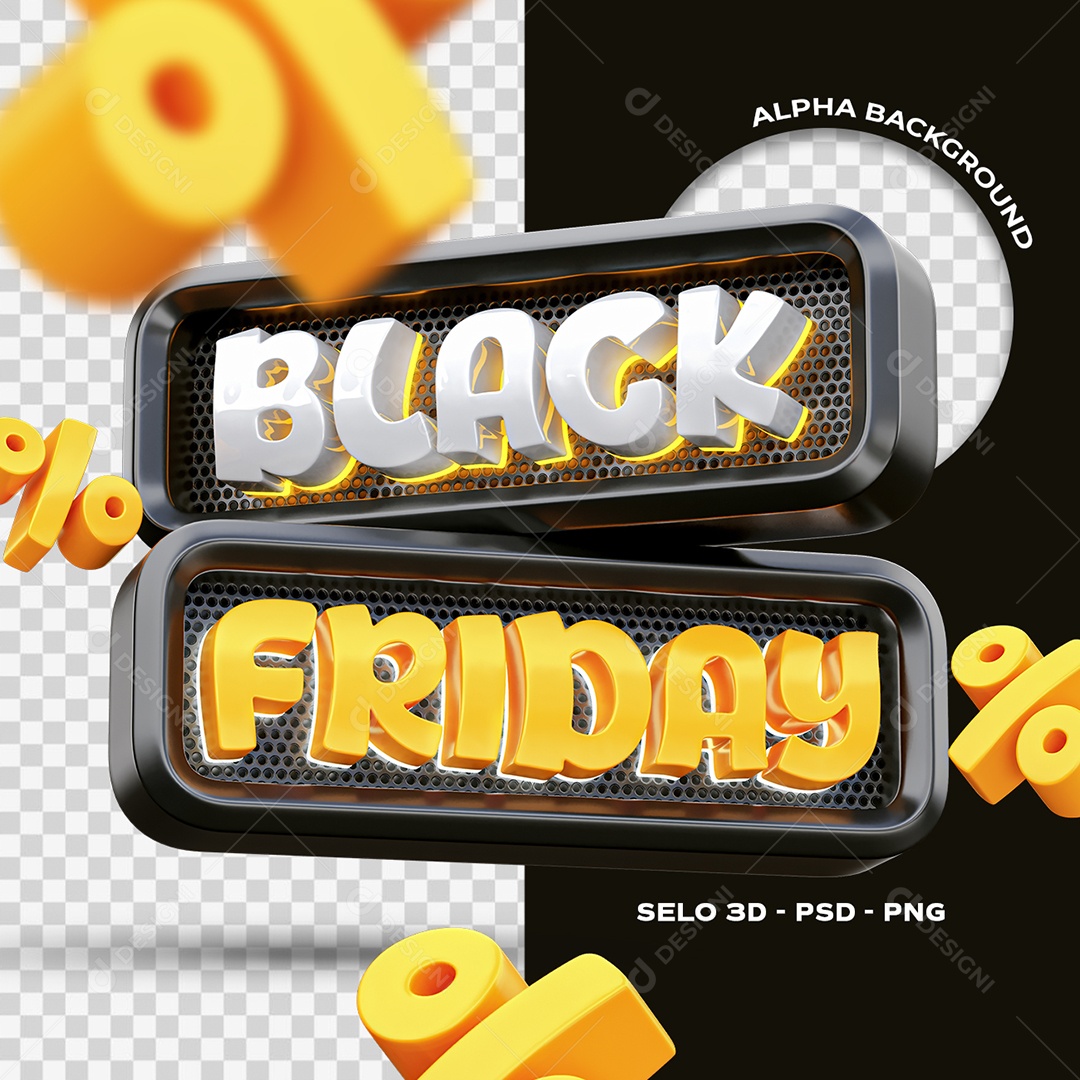 Black Friday Selo 3D Branco e Amarelo para Composição PSD
