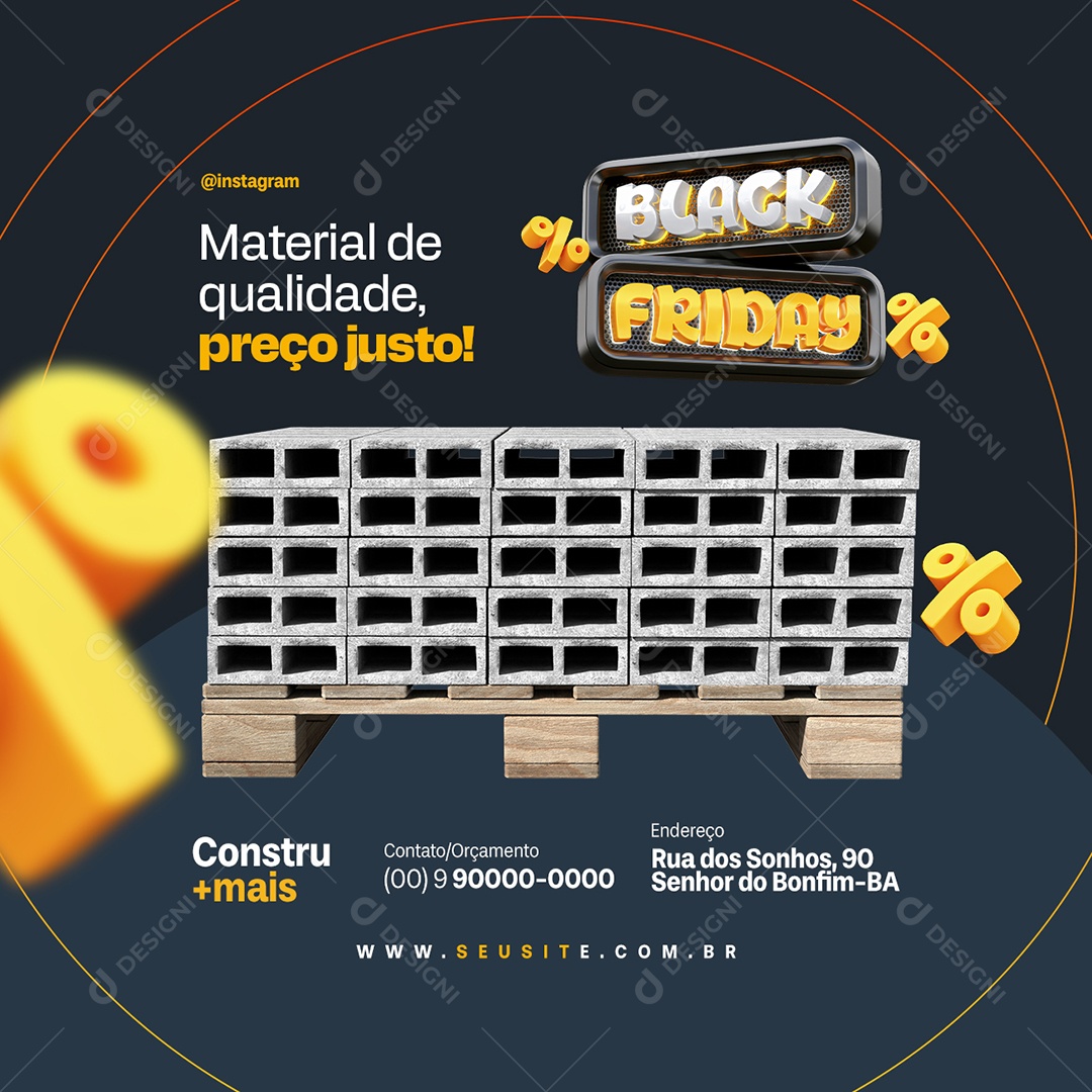 Black Friday Materiais de Construção Concreto Social Media PSD Editável