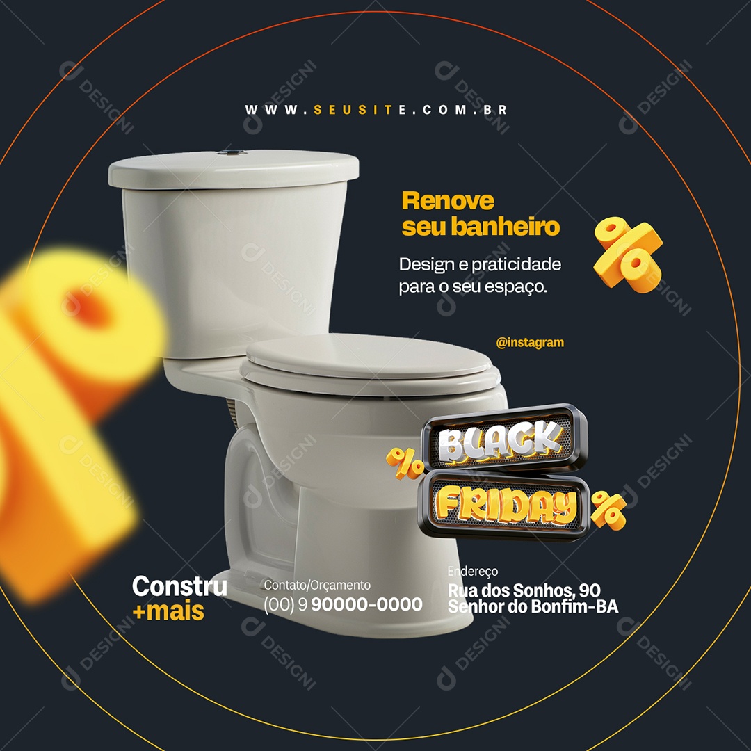 Black Friday Materiais de Construção Vaso Sanitário Social Media PSD Editável