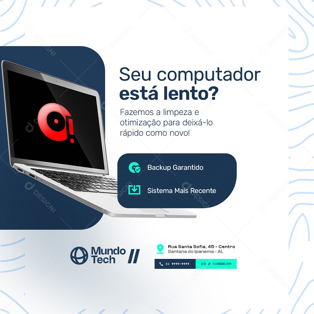 Técnico de TI Seu Computador Está Lento Social Media PSD Editável