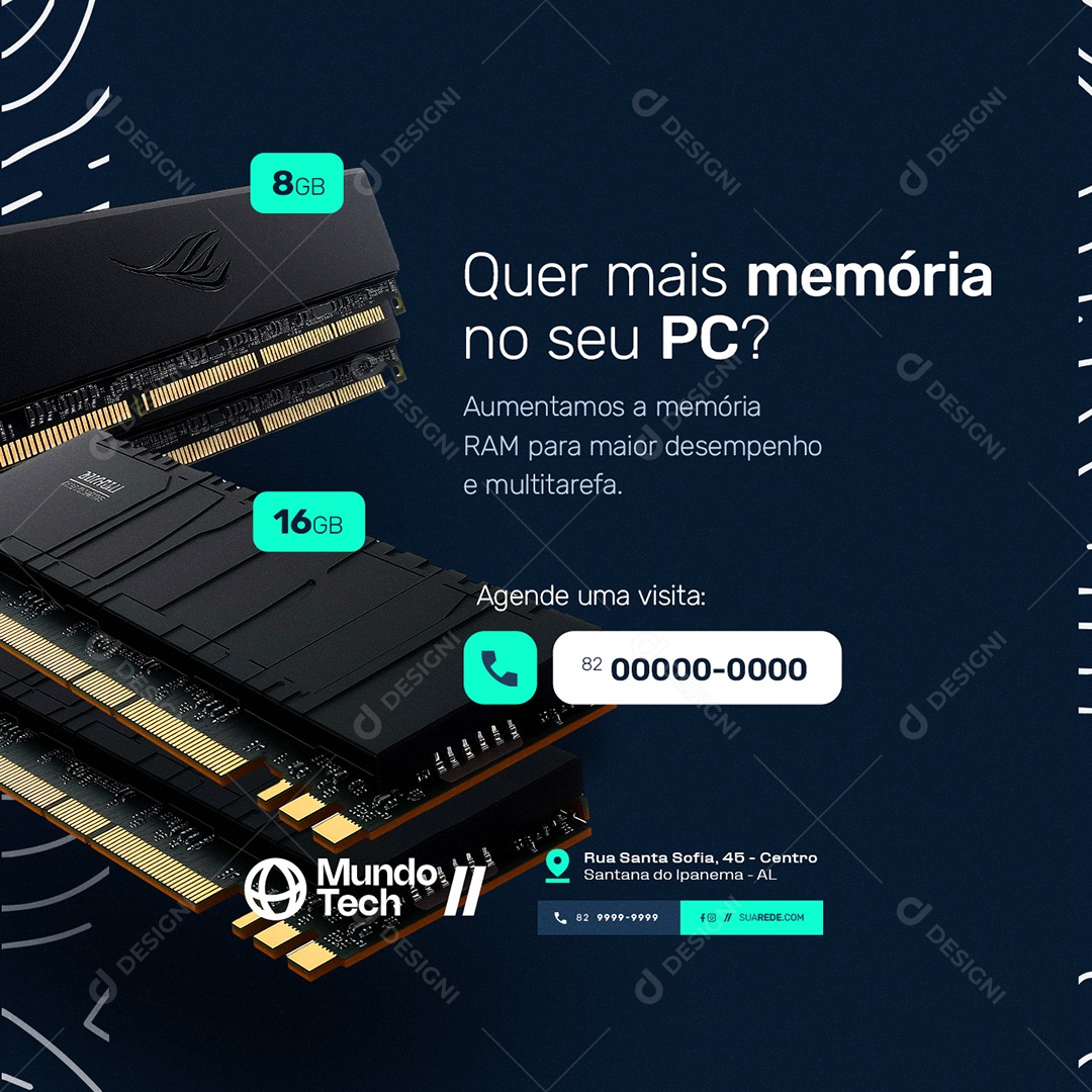 Técnico de TI Quer Mais Memória no Seu PC Social Media PSD Editável