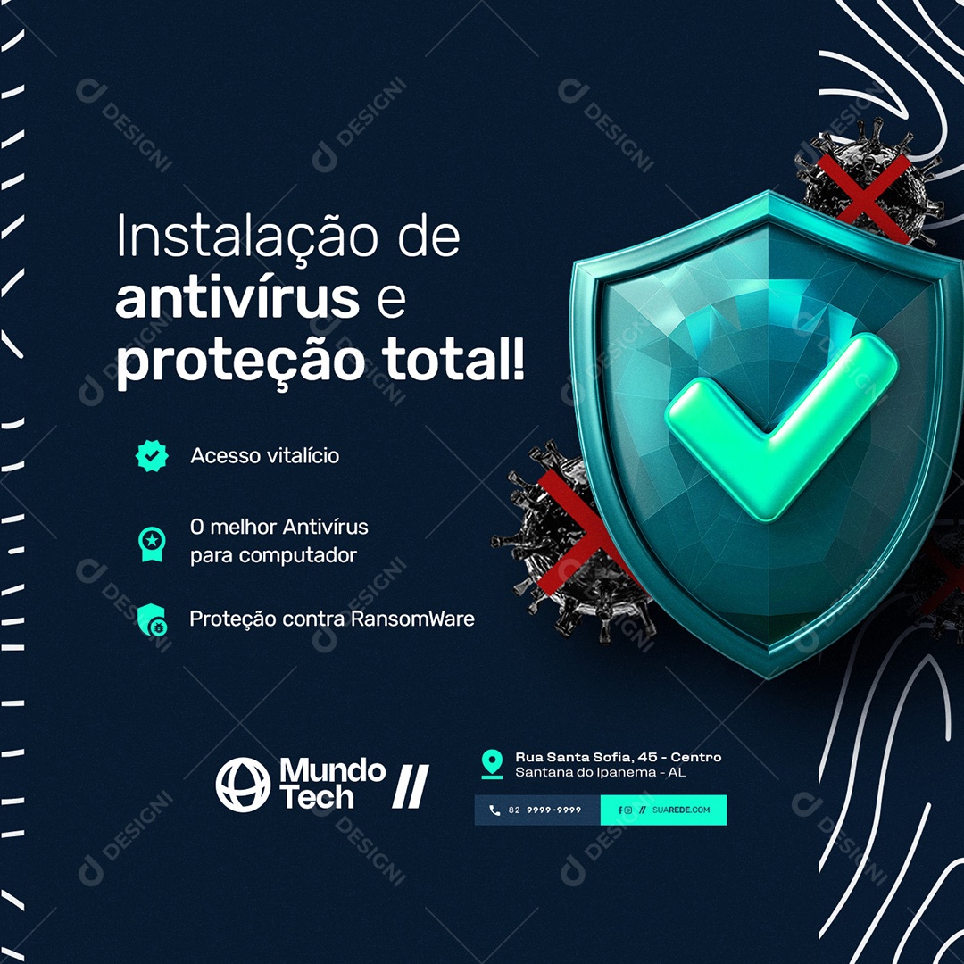 Técnico de TI Instalação de Antivírus e Proteção Total Social Media PSD Editável