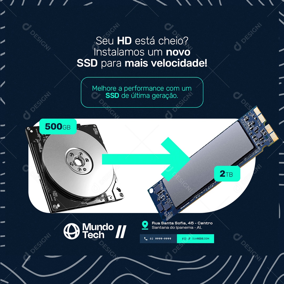 Técnico de TI Seu HD Está Cheio Social Media PSD Editável