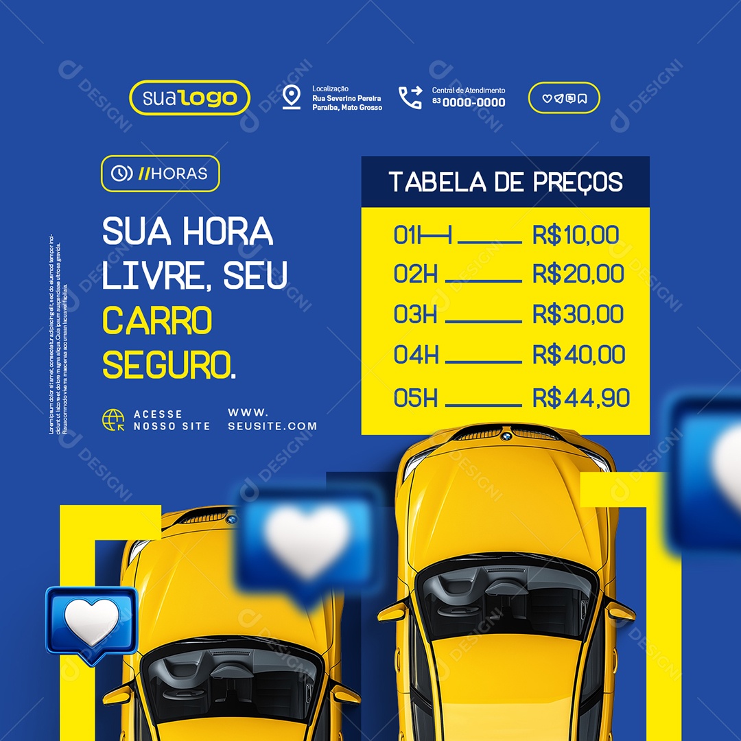 Estacionamento Sua Hora Livre Seu Carro Seguro Social Media PSD Editável