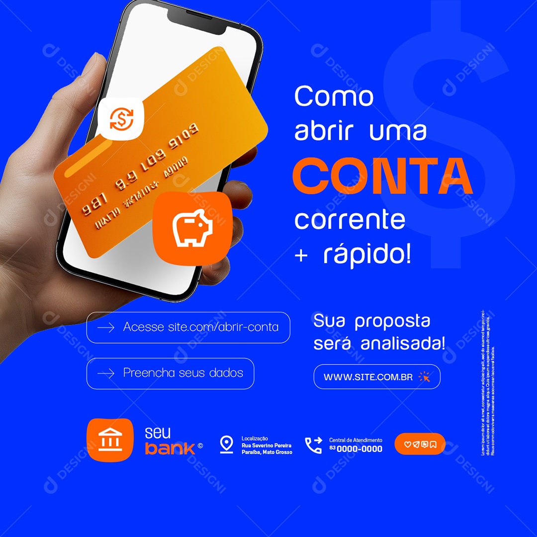 Banco Como Abrir uma Conta Corrente Rápido Social  Media PSD Editável