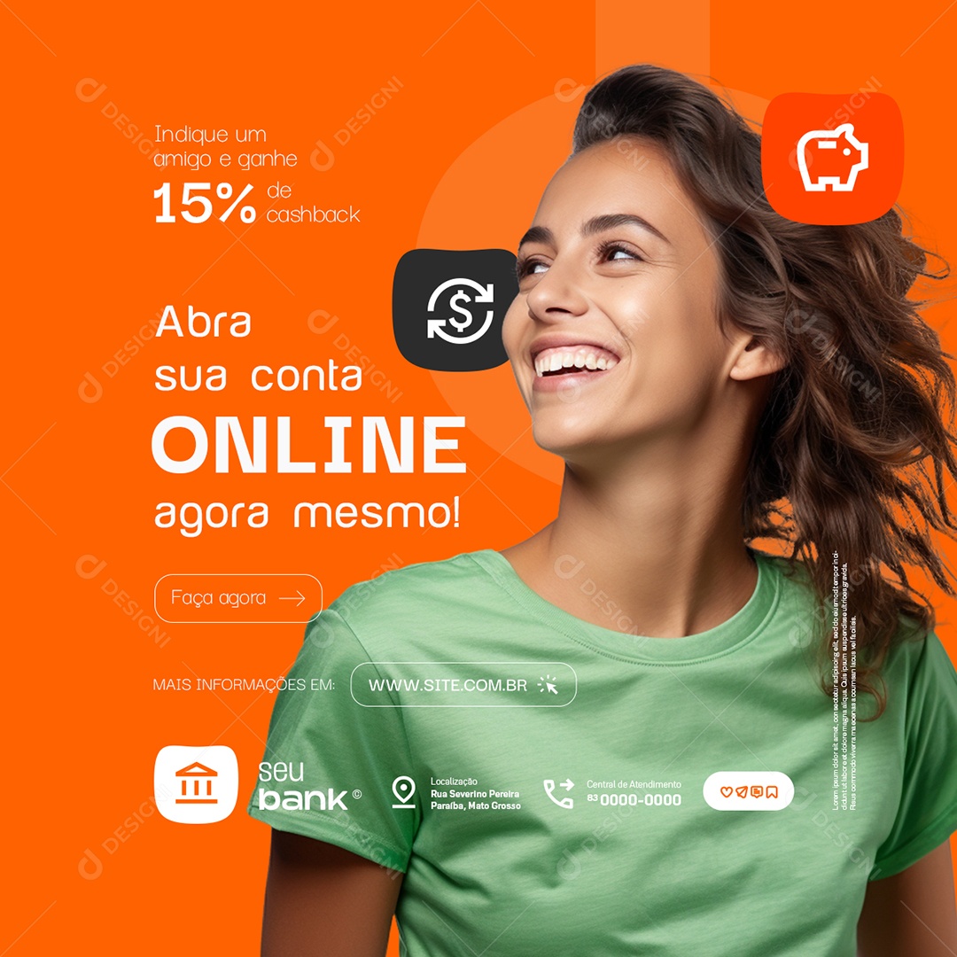 Banco Abra sua Conta Online Agora Mesmo Social Media PSD Editável