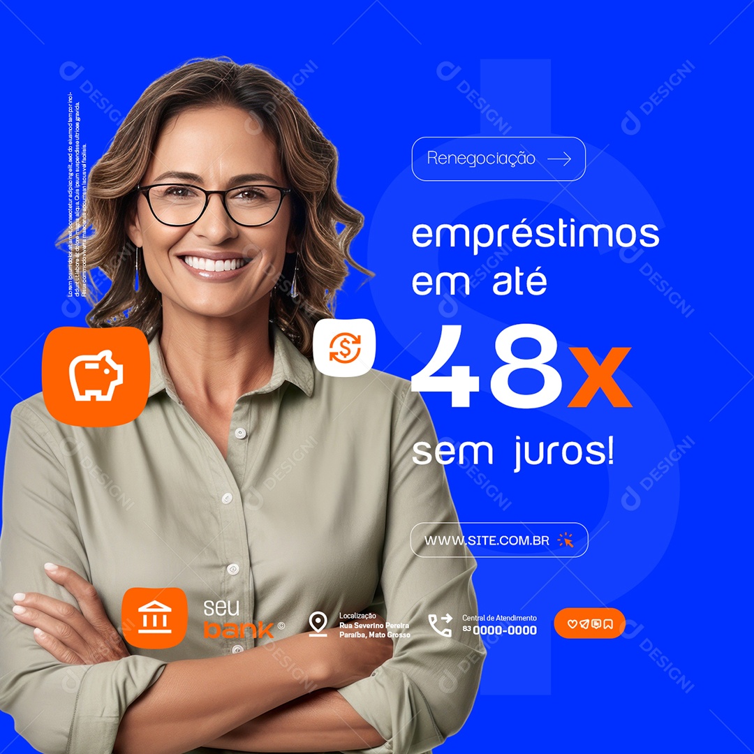 Banco Empréstimos em Até 48x Sem Juros Social Media PSD Editável