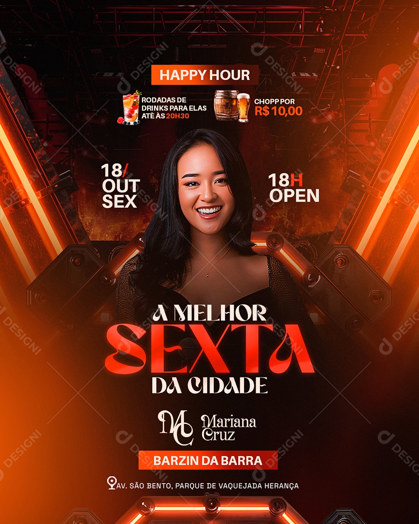 Flyer A Melhor Sexta da Cidade Social Media PSD Editável