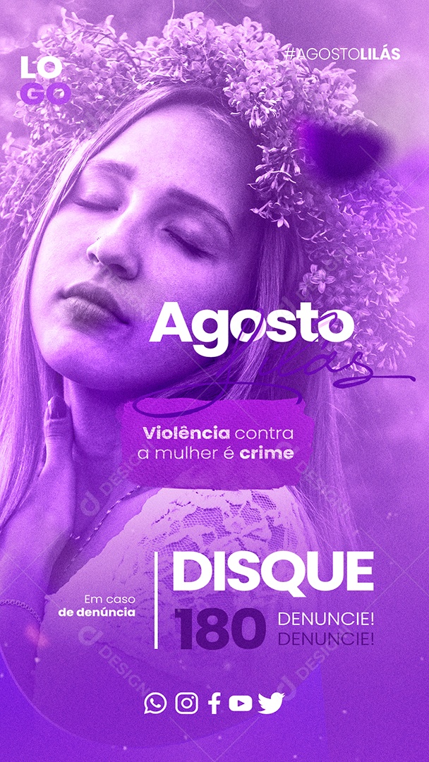 Story Agosto Lilás Violência Conta a Mulher é Crime Social Media PSD Editável
