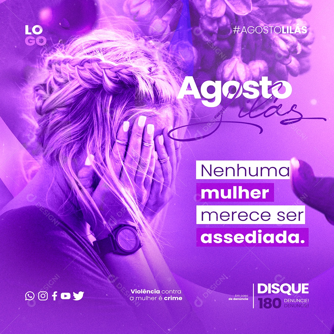 Agosto Lilás Diga Não Violência Social Media PSD Editável