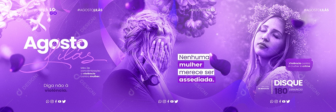 Carrossel Agosto Lilás Diga Não Violência Social Media PSD Editável