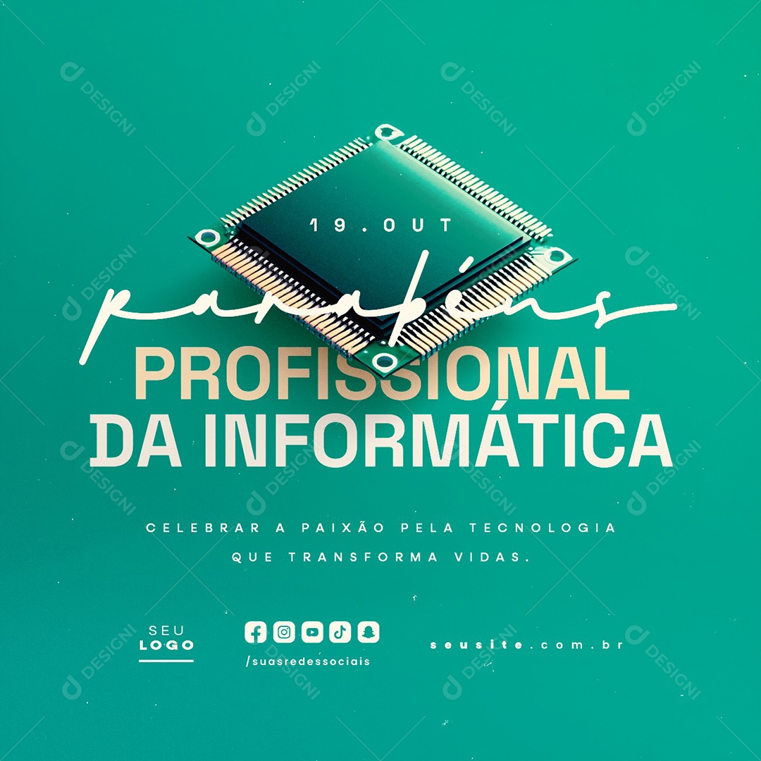 Dia do Profissional de Informática 19 de Outubro Parabéns Social Media PSD Editável