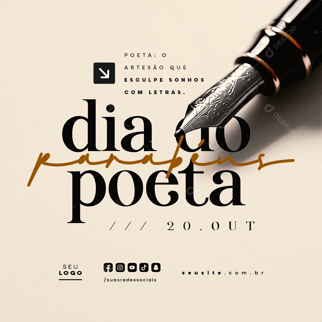 Dia do Poeta 20 de Outubro Parabéns Social Media PSD Editável