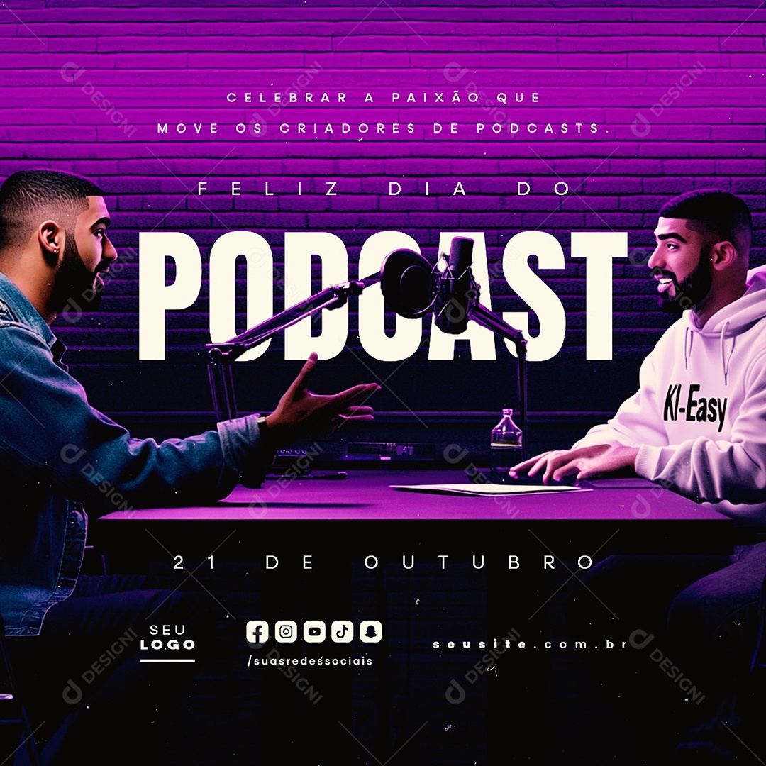 Feliz Dia do Podcast 21 de Outubro Social Media PSD Editável