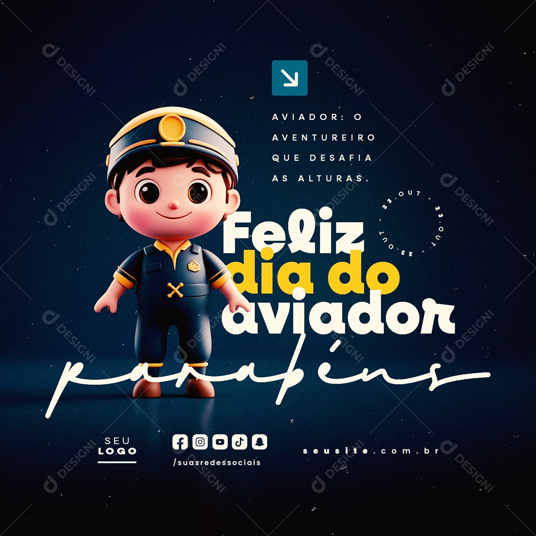 Feliz Dia do Aviador 23 de Outubro Parabéns Social Media PSD Editável