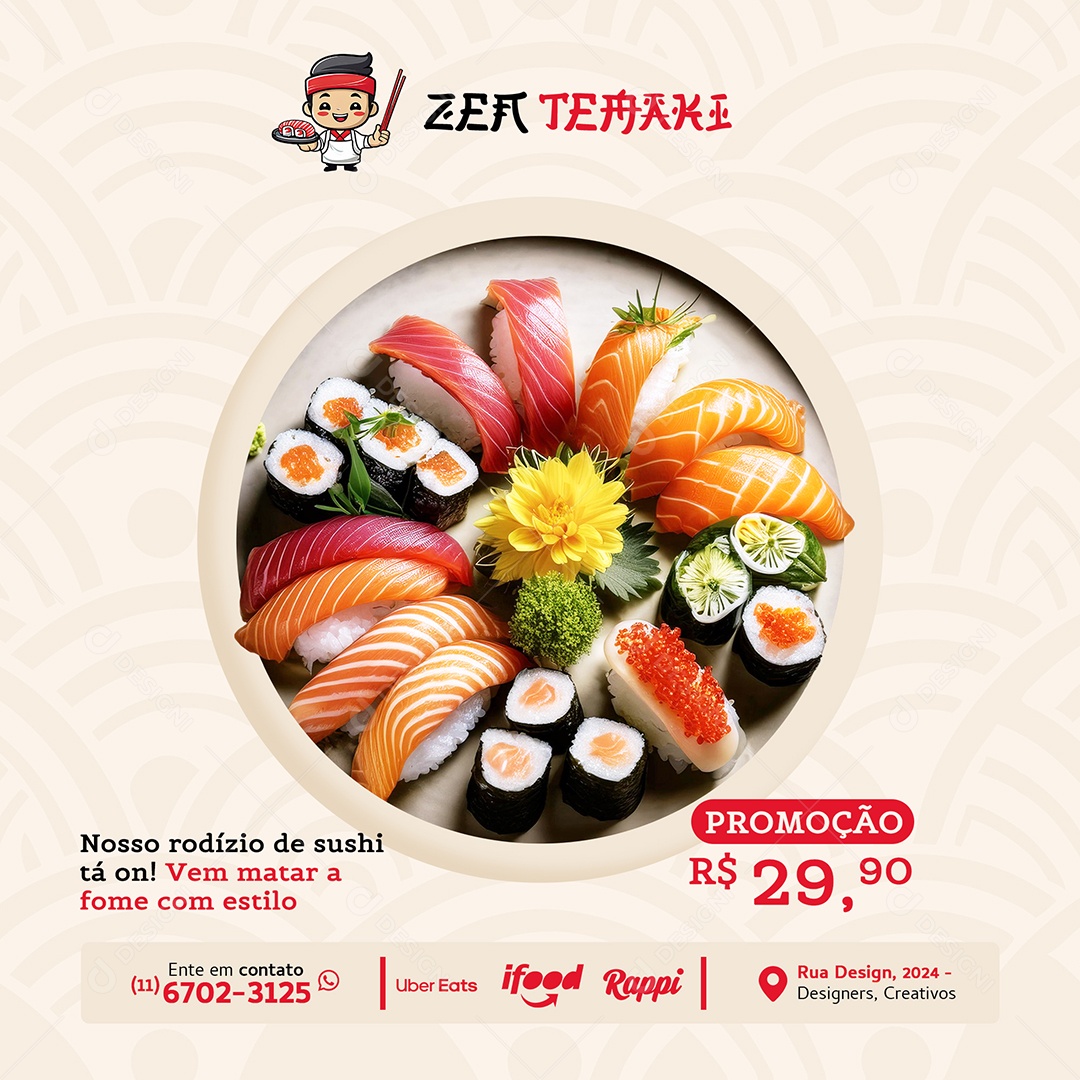 Japanese Food Sushi Social Media PSD Editable