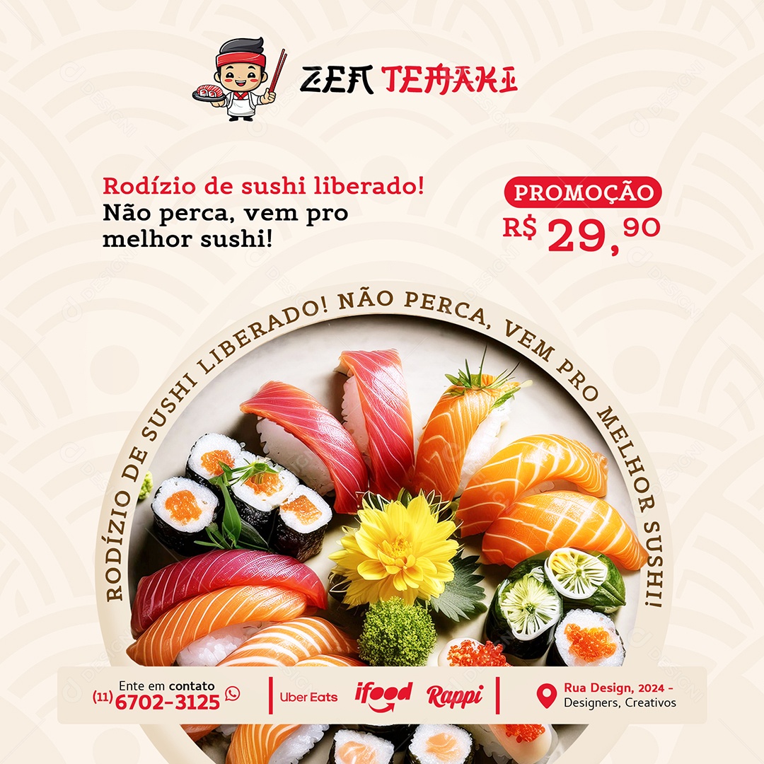 Comida Japonesa Restourante Social Media PSD Editável