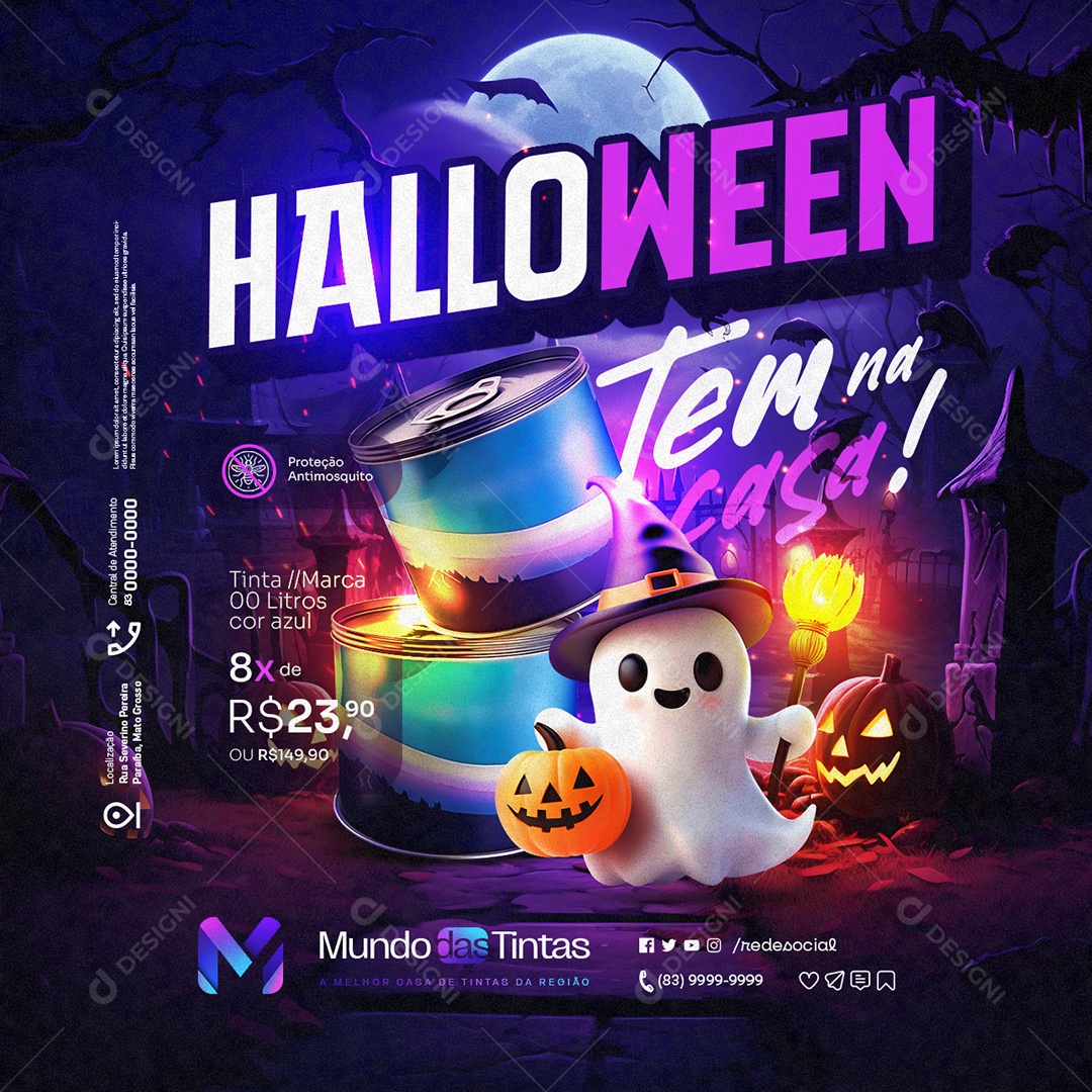 Casa de Tintas Ofertas do Halloween Tem na Casa Tinta Cor Azul Social Media PSD Editável