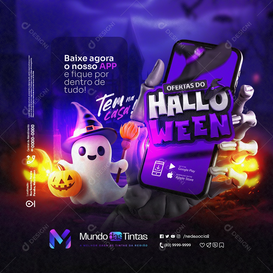 Casa de Tintas Ofertas do Halloween Baixe Agora o Nosso App Social Media PSD Editável