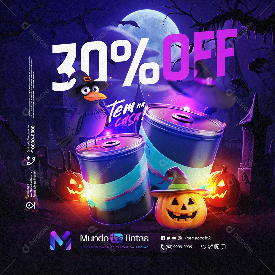 Casa de Tintas Ofertas do Halloween 30% Off Social Media PSD Editável