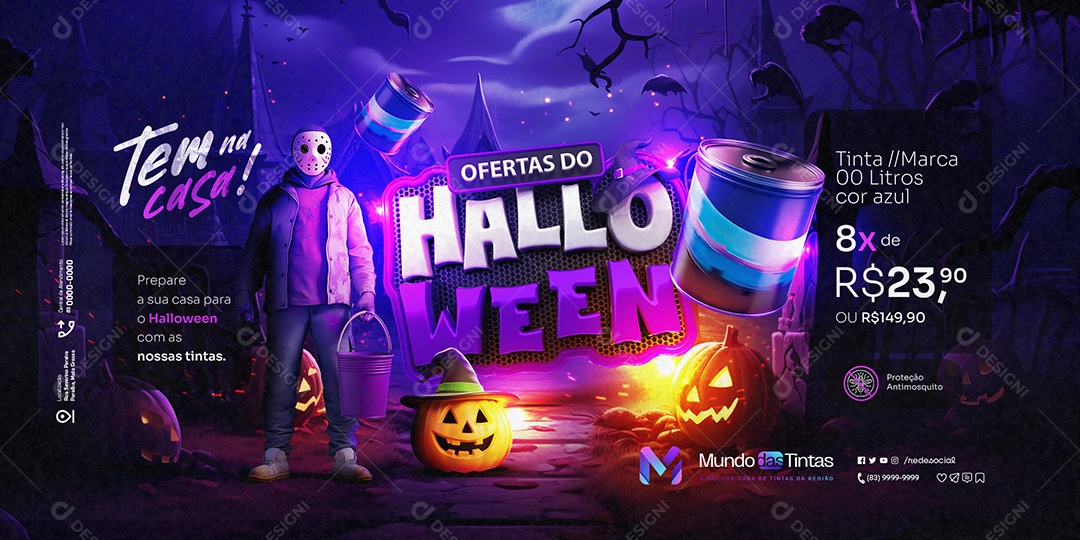 Carrossel Casa de Tintas Ofertas do Halloween Social Media PSD Editável