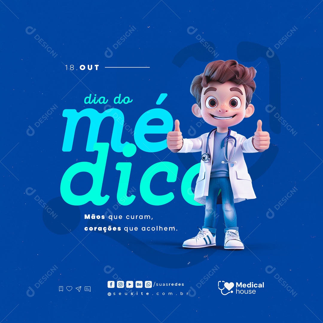 Dia do Médico 18 de Outubro Social Media PSD Editável