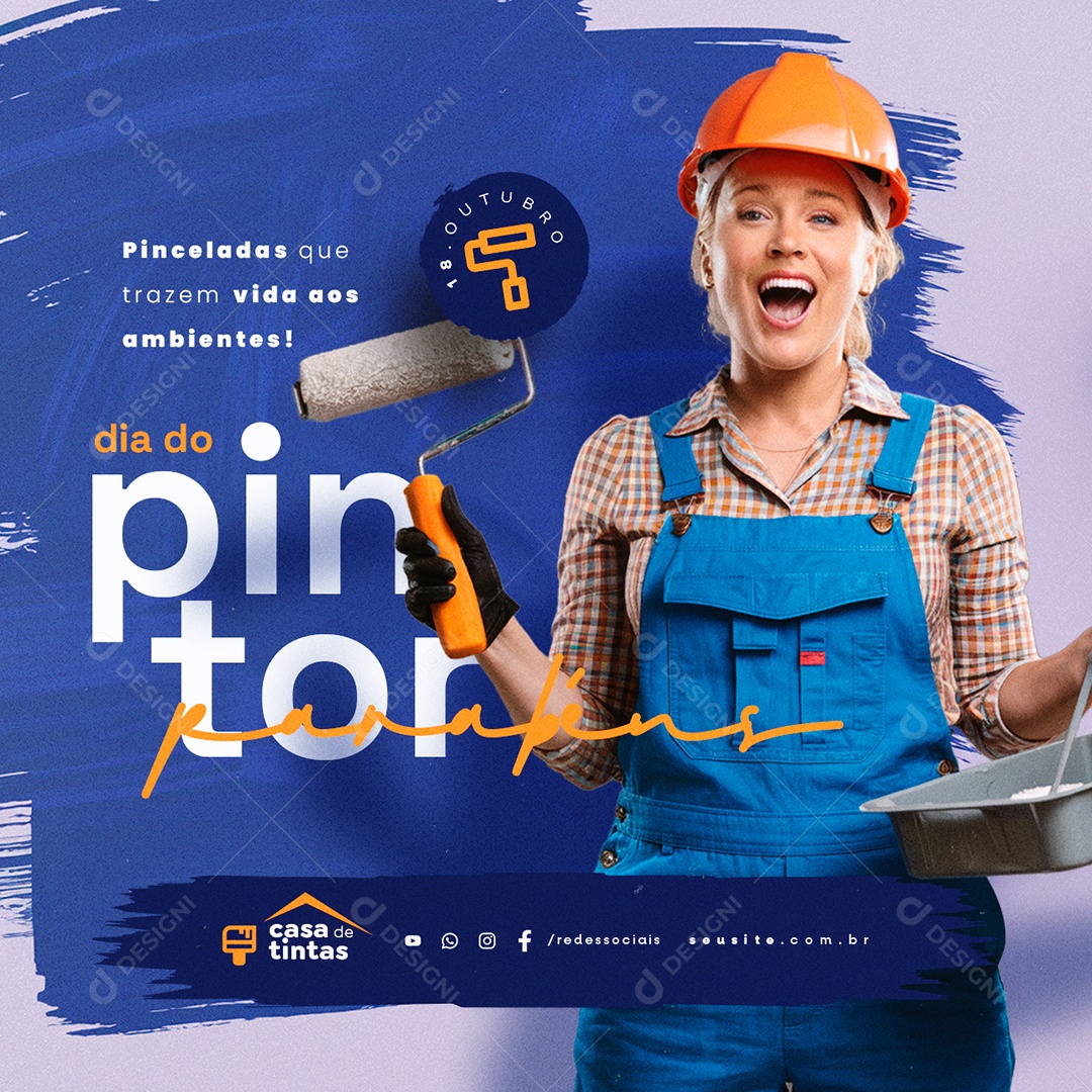Dia do Pintor 18 De Outubro Parabéns Social Media PSD Editável