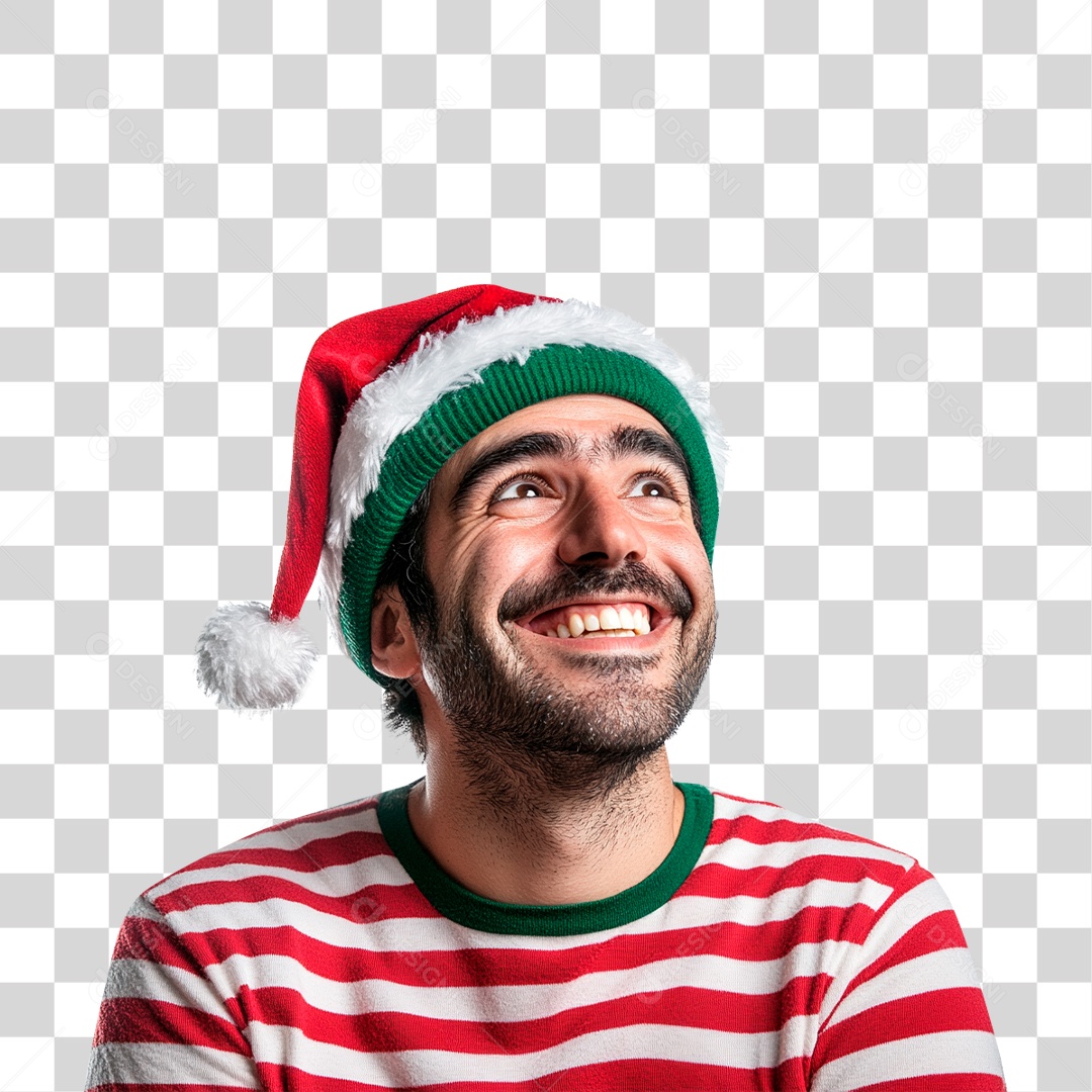 Homem com Gorro de Natal PNG Transparente
