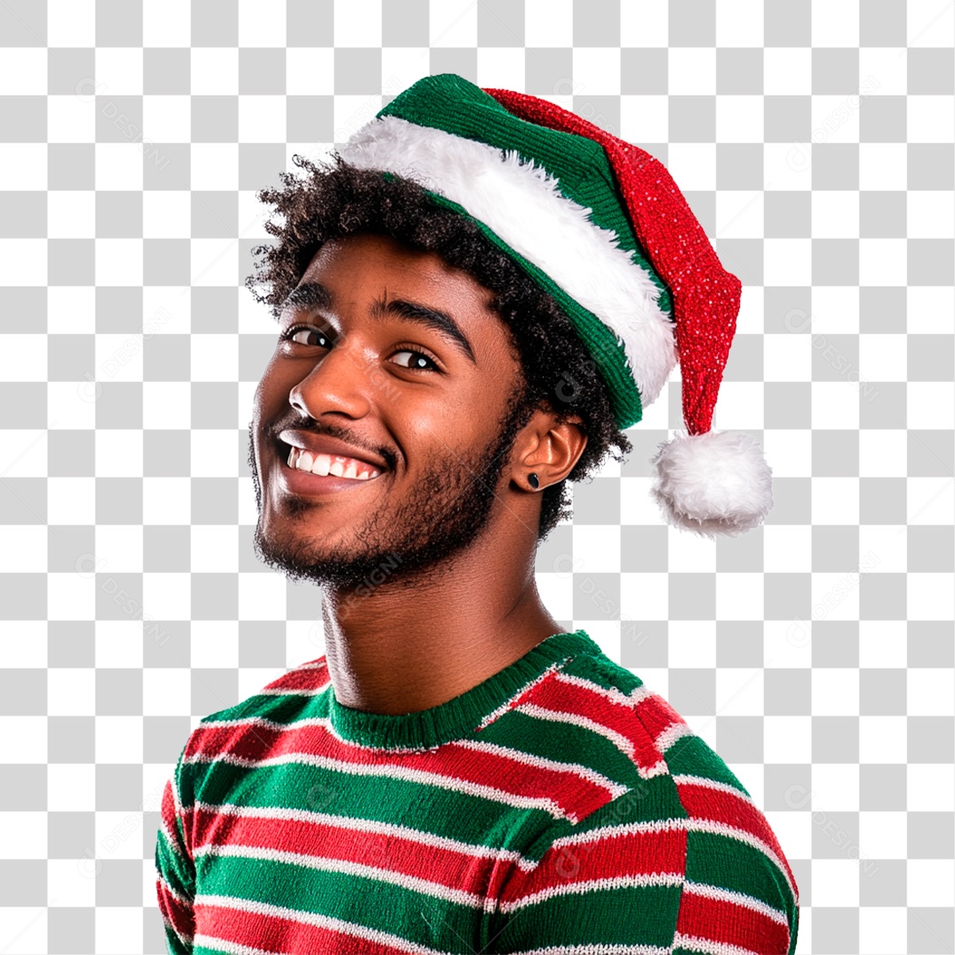 Homem com Gorro de Natal PNG Transparente
