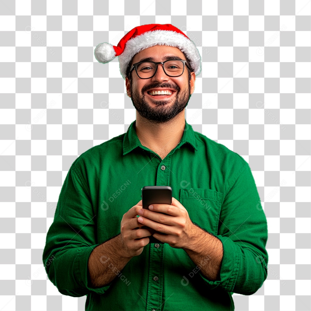 Homem com Gorro de Natal PNG Transparente