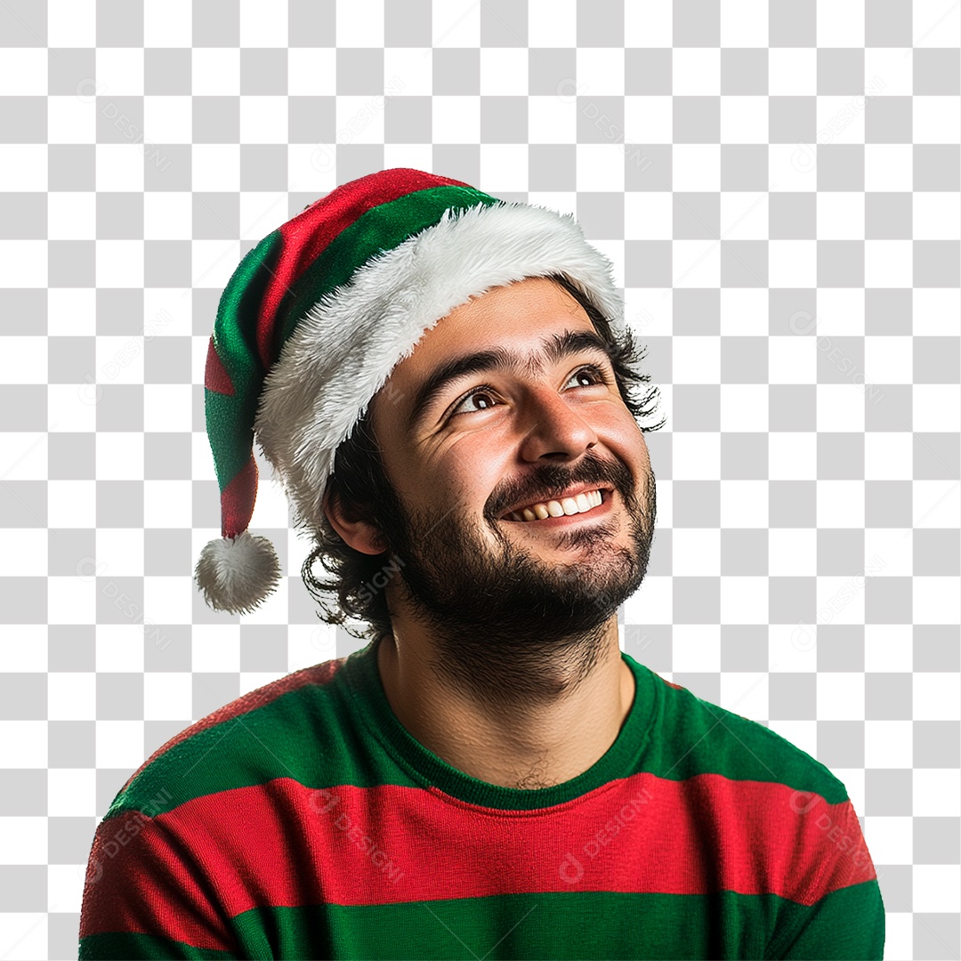 Homem com Gorro de Natal PNG Transparente