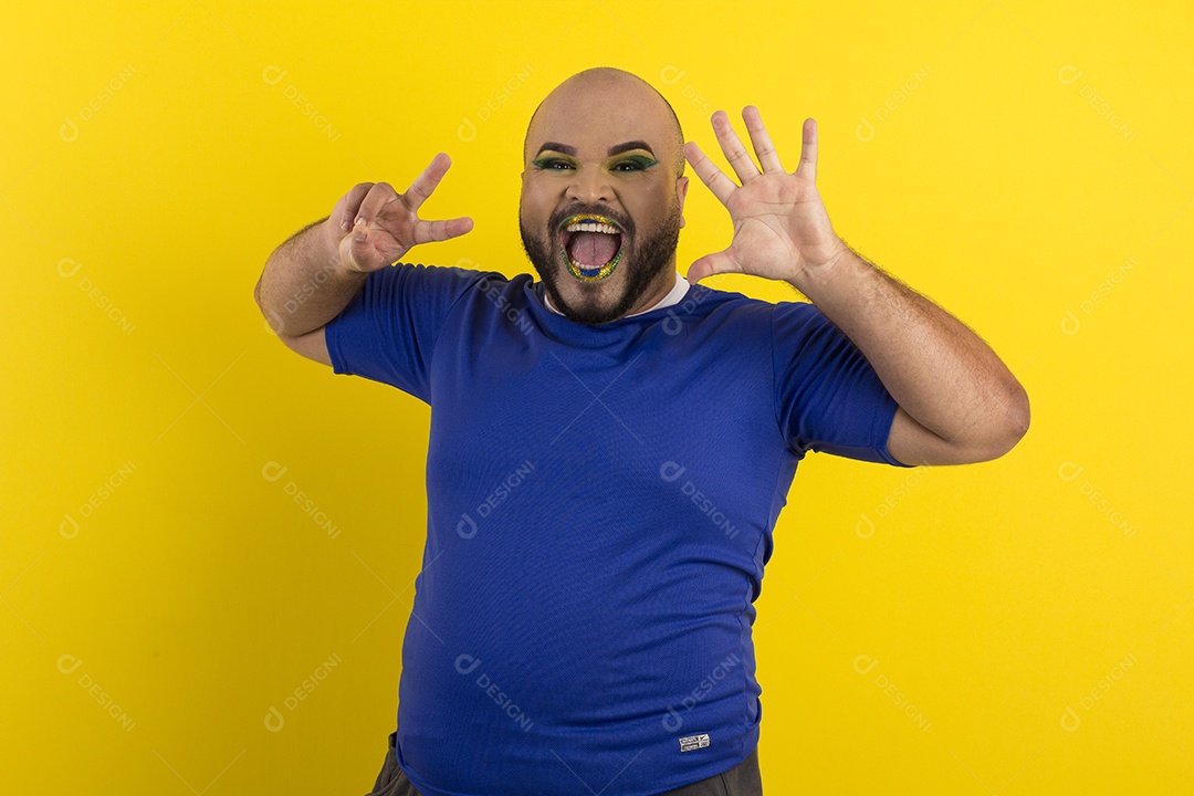 Young gay makeup with gesture of seven on the hands