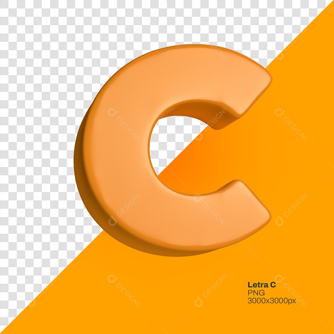 Letra 3D C Laranja Elemento Para Composição PSD