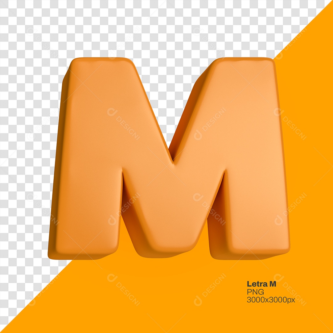 Letra 3D M Laranja Elemento Para Composição PSD