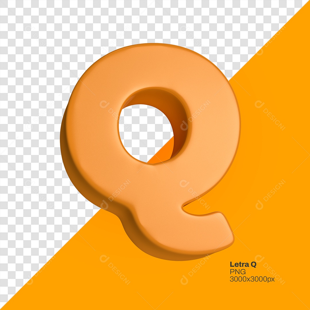 Letra 3D Q Laranja Elemento Para Composição PSD