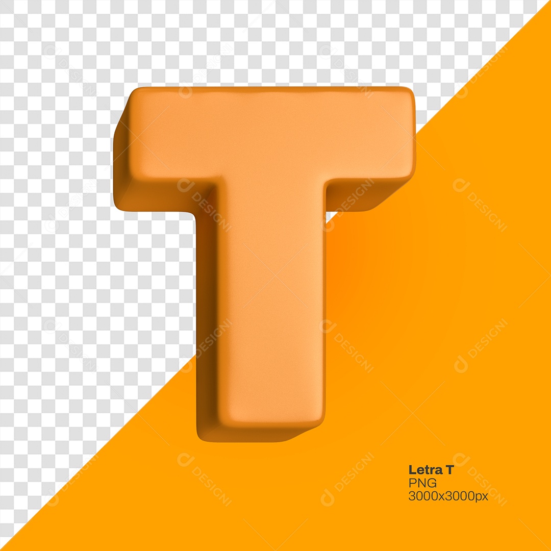 Letra 3D T Laranja Elemento Para Composição PSD