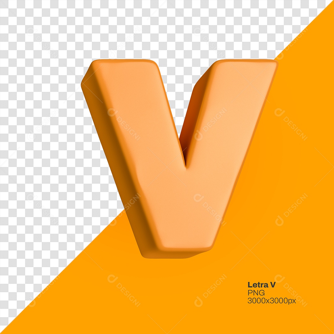 Letra 3D V Laranja Elemento Para Composição PSD