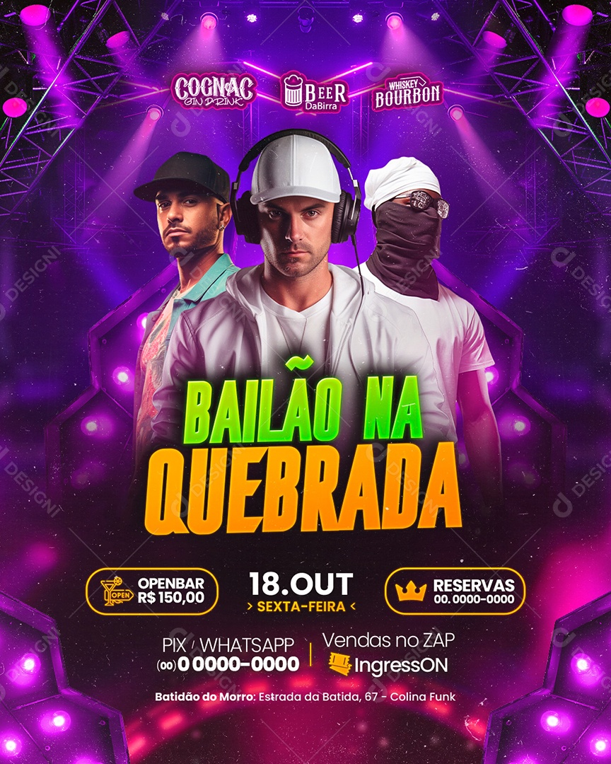 Flyer Bailão na Quebrada Social Media PSD Editável