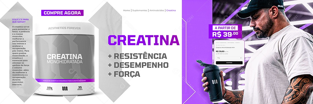 Carrossel Suplemento Creatina Academia Social Media PSD Editável