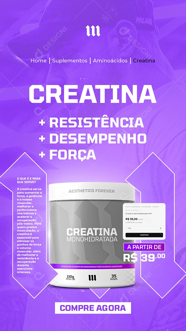 Story Suplemento Creatina Social Media PSD Editável