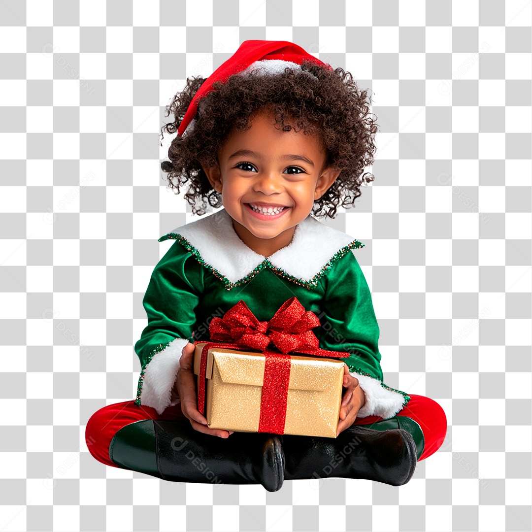 Criança com Caixa de Presente Natalino PNG Transparente