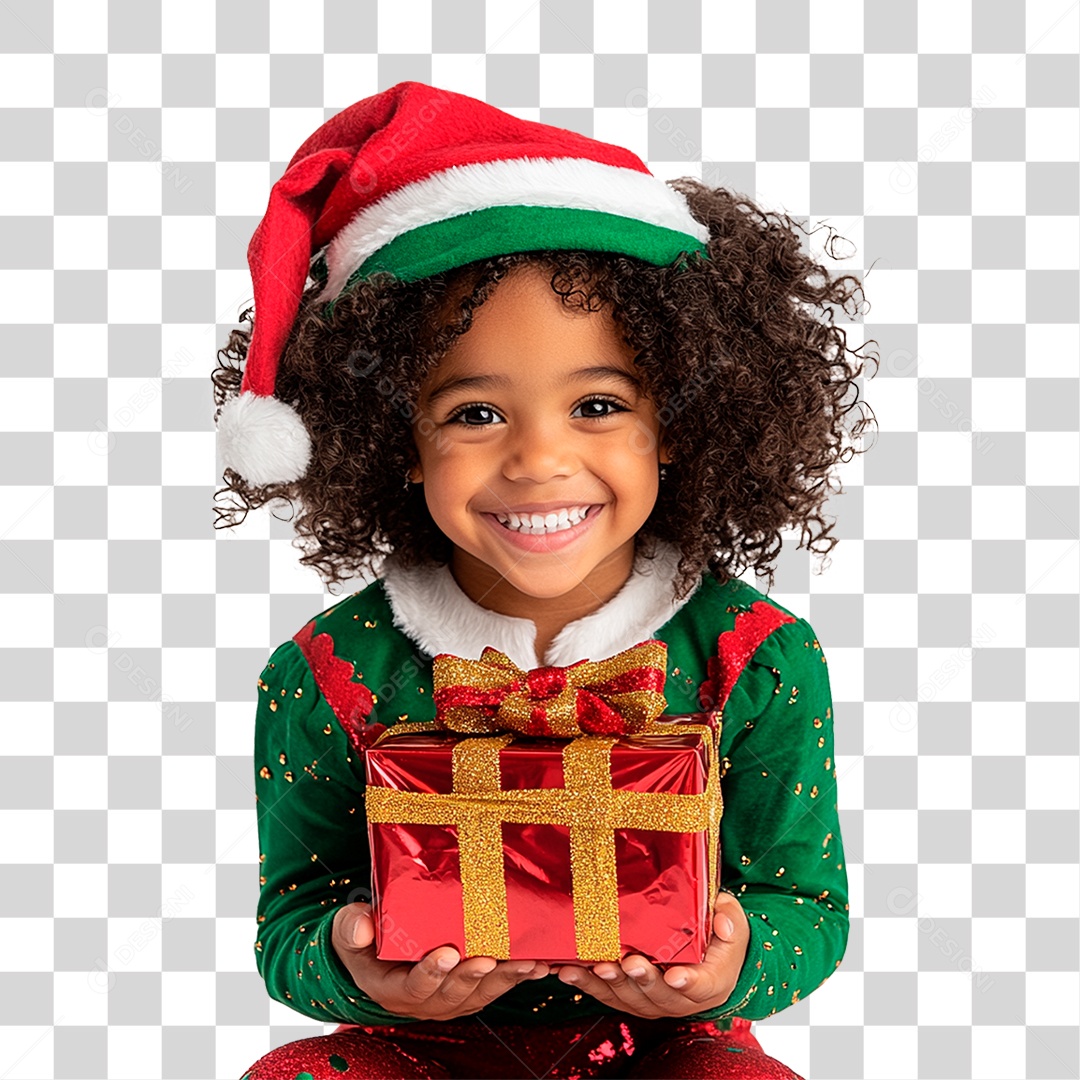 Criança com Caixa de Presente Natalino PNG Transparente