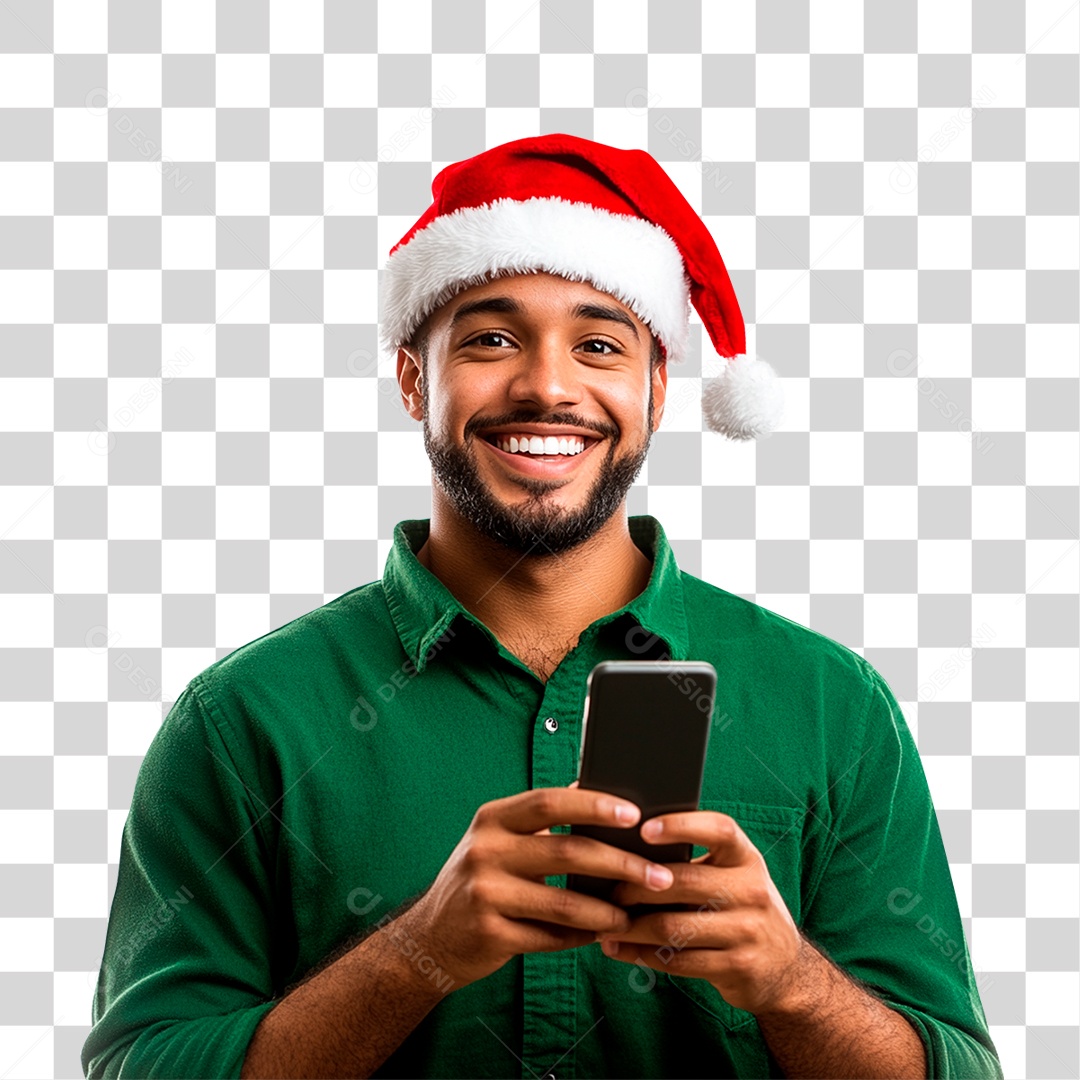 Homem com Gorro de Natal PNG Transparente