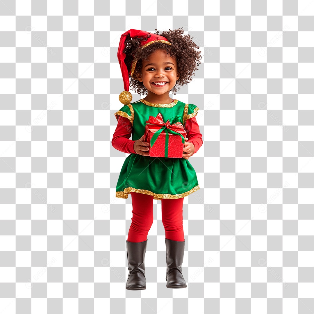 Criança com Caixa de Presente Natalino PNG Transparente