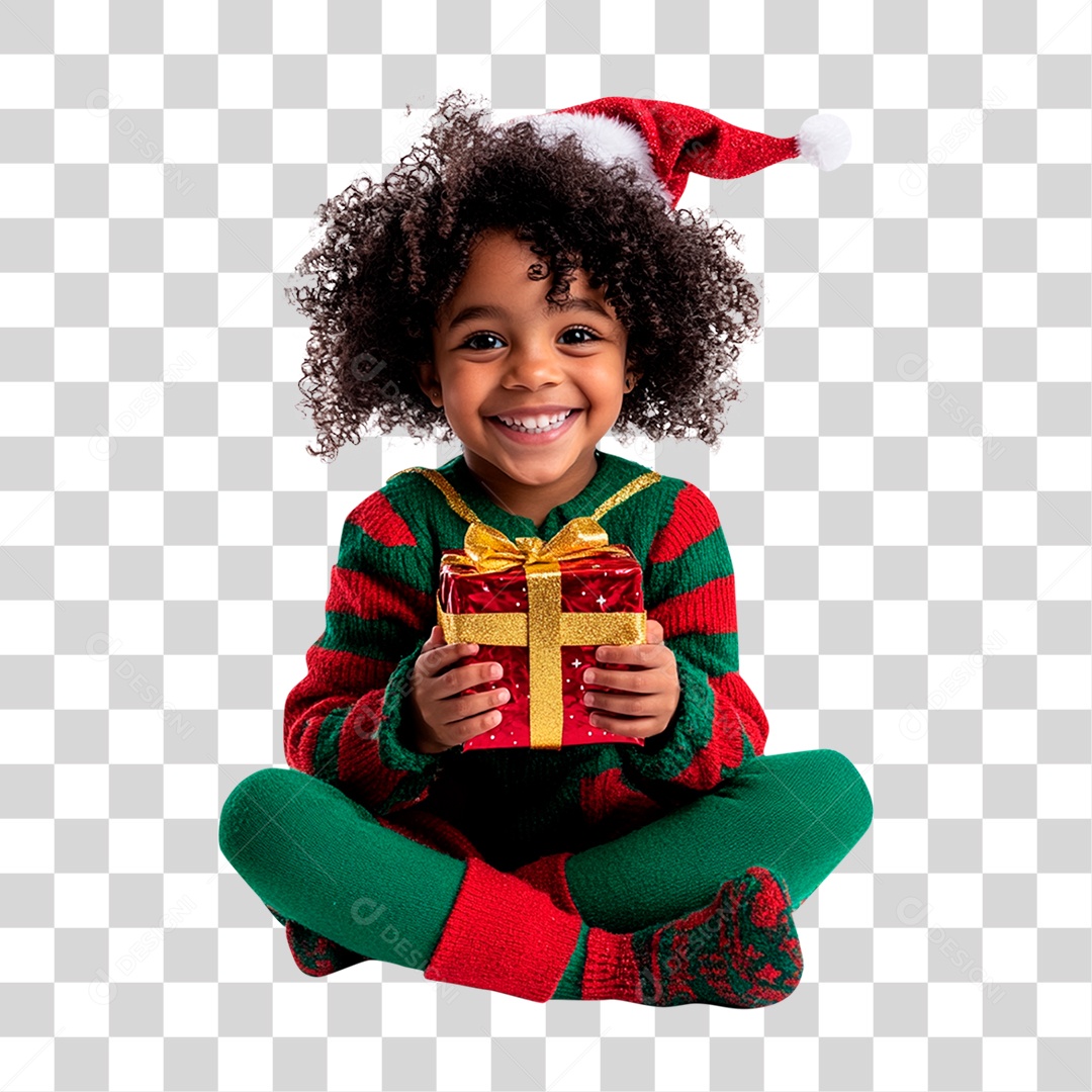 Criança com Caixa de Presente Natalino PNG Transparente