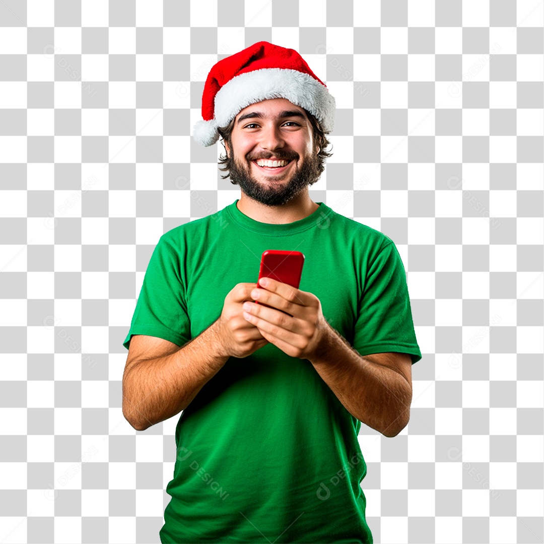 Homem com Gorro de Natal PNG Transparente