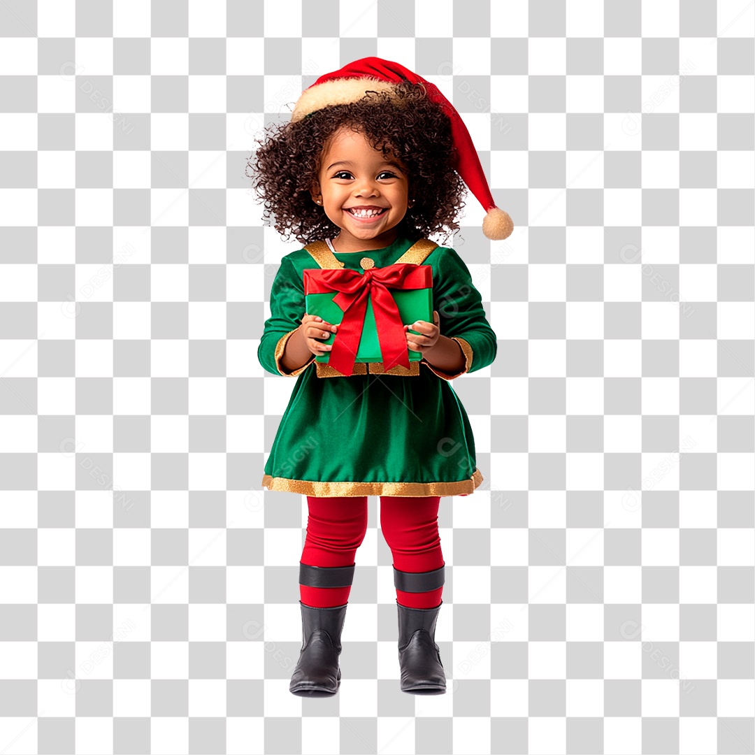 Criança com Caixa de Presente Natalino PNG Transparente