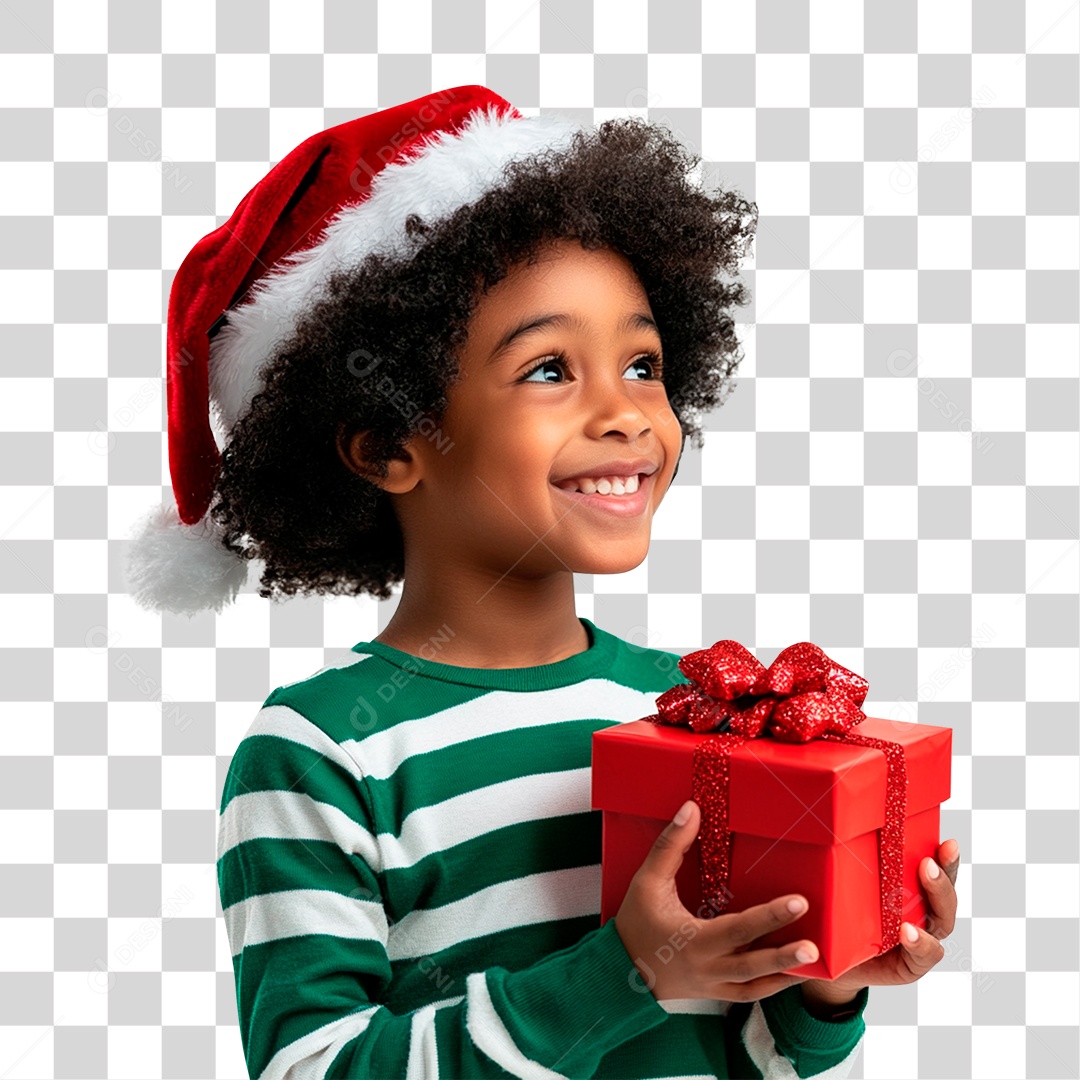 Criança com Caixa de Presente Natalino PNG Transparente